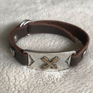 Lucky Brand Brown Leather Bracelet with Silver and Gold Arrows